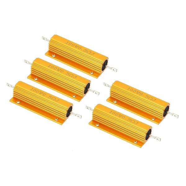 PATIKIL 100W 0.5 Ohm Aluminum Shell Resistor, 5 Pack Aluminum Housing Resistor Housed Case Wirewound Resistors Screw Tap Power Resistor, Golden