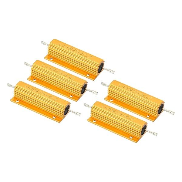 PATIKIL 100W 200 Ohm Aluminum Shell Resistor, 5 Pack Aluminum Housing Resistor Housed Case Wirewound Resistors Screw Tap Power Resistor, Golden