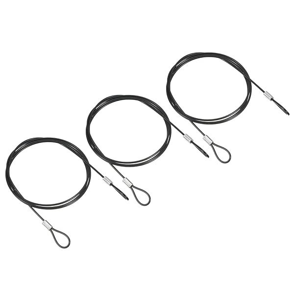 PATIKIL 3.3Ft Safety Cable Lock, 3 Pack Stainless Steel 2mm Dia Security Wire Rope with Double Loop for Stage Lighting Luggage Lock Black