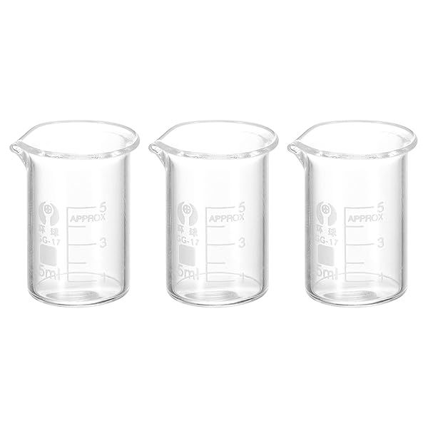 PATIKIL 3Pcs 5ml Low Form Glass Beaker, 3.3 Borosilicate Glass Graduated Printed Scale Measuring Cups with Spout for Kitchen Lab Liquids