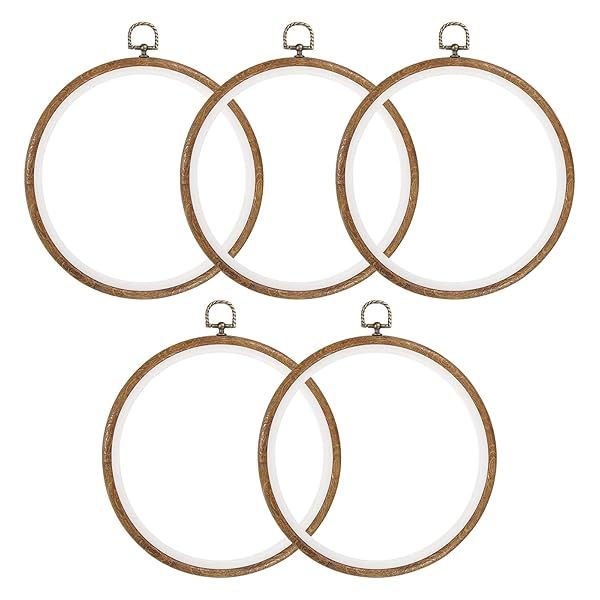 PATIKIL 5 Pieces 8 Inch Embroidery Hoops Frame Round Imitated Wood Circle Cross Stitch Hoop Ring for Embroidery Art Craft Handy Sewing Decoration
