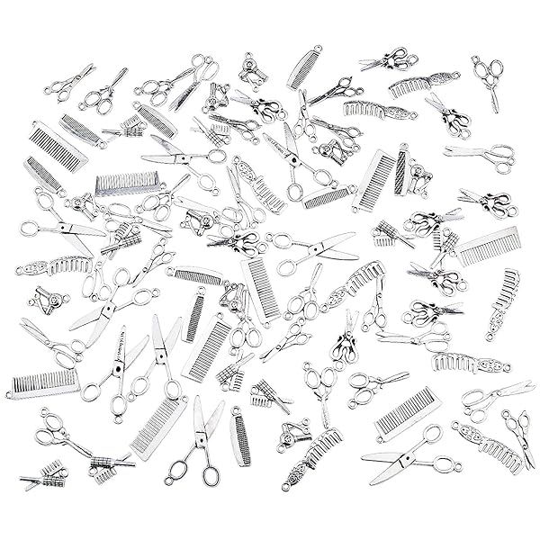 PH PandaHall 100pcs Hairdresser Charms 10 Styles for Necklace Bracelet Keychain Making Perfect for Father's Day Gifts