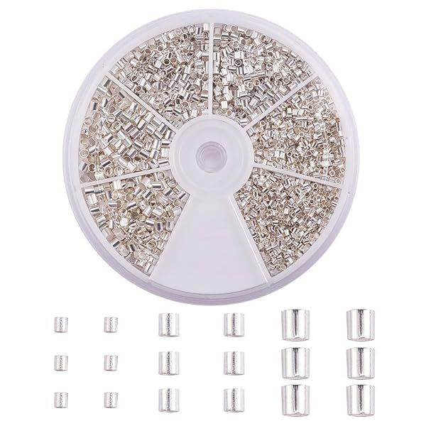 PH PandaHall 3000 Pcs Crimp Tube Beads 1.5mm 2mm 2.5mm Brass Cord End Caps for DIY Jewelry Making Silver