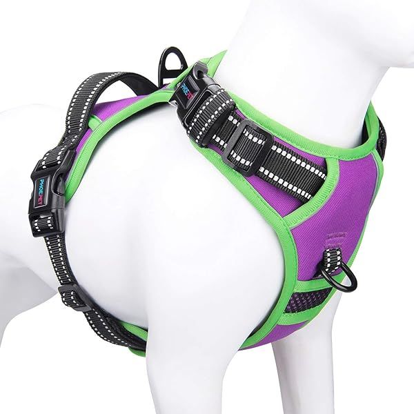 PHOEPET 2019 Reflective Dog Harness for Large Breeds Adjustable No Pull Vest with Handle and Metal Rings in XL Purple