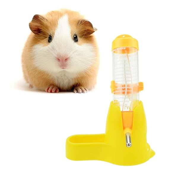 POPETPOP 125ML Hamster Water Bottle & Guinea Pig Dispenser with Base Hut - Ideal Small Pet Water Holder (Yellow)