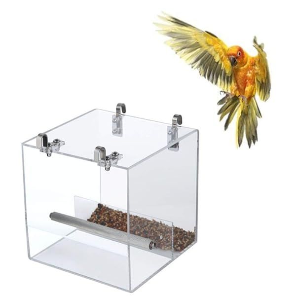 POPETPOP No Mess Bird Feeder for Cage with Hooks Keeps Cage Cleaner for Parakeet Canary Cockatiel Finch Foraging Systems Seed Corral