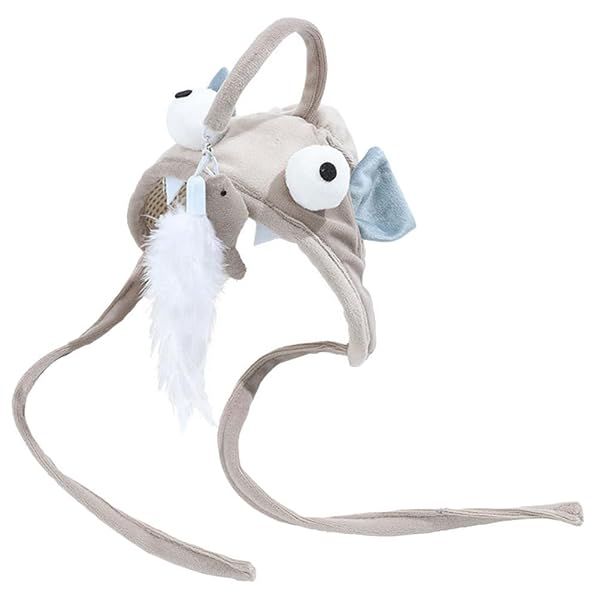 POPETPOP Pet Cat Teaser 2pcs Head Mounted Cat Headgear Interactive Self-Service Adjustable Size Hat Feather