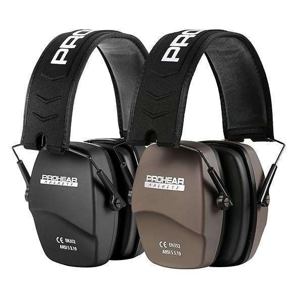 PROHEAR 016 Shooting Ear Protection Earmuffs 2 Pack - NRR 26dB for Gun Range & Hunting (Black & Brown)