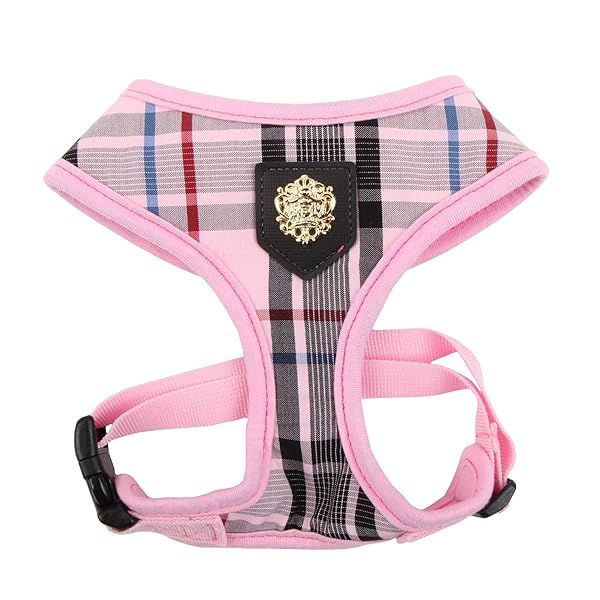 PUPPIA Junior Checkered Dog Harness No Choke No Pull Adjustable for Small Medium Dogs Pink