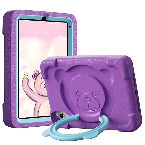 PZOZ iPad Mini 6 Kids Case Compatible for iPad Mini 6th Generation 8.3 inch 2021, EVA Shockproof Rotate Handle Folding Stand Heavy Duty Protective Cute Cover for Boys Girls (Purple)