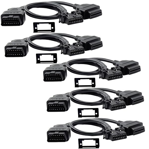 Pack of 5 iKKEGOL OBD2 OBD II Full 16 Pin Splitter Y Open Cable J1962 1 Male to 2 Female Connector Underdash Mount Bracket for Diagnostic DIY