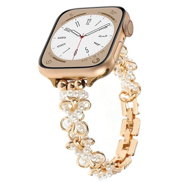 Pearl Beaded Bracelet Band Compatible with Apple Watch 38mm 40mm 41mm 42mm 44mm 45mm for Women,Fashion Handmade Bracelet Elegant Wristband Cute