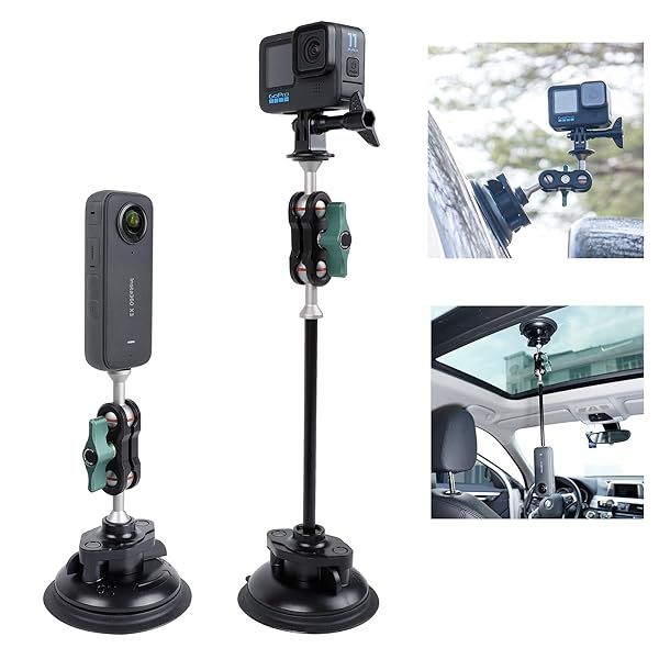 PellKing Camera Suction Cup Mount with Phone Holder and Action Camera Adapter for Insta360 GoPro DJI Action Cameras