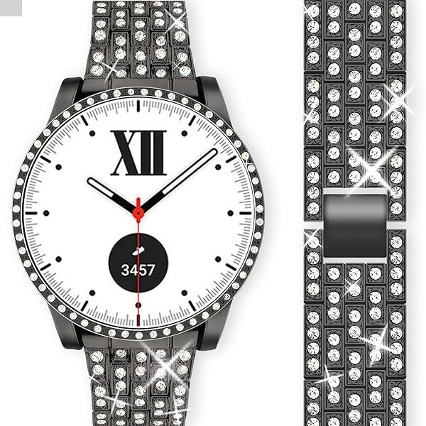 Pencoda Bling Band Compatible for Samsung Galaxy Watch 5 4 44mm, 20mm Women Bling Replacement StrapandPC Protective Bumper Face Cover for Galaxy