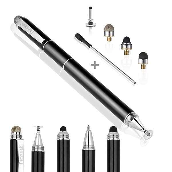 Penyeah 4-in-1 Stylus Pen for Touch Screens - High Precision, Universal Capacitive Stylus for iPhone, iPad, Tablets & Laptops - Black
