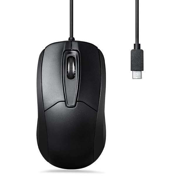 Perixx PERIMICE-209C USB Type C Wired Optical Mouse - 5.9 Ft Cable, 1000 DPI, Black - Perfect for Home & Office Use