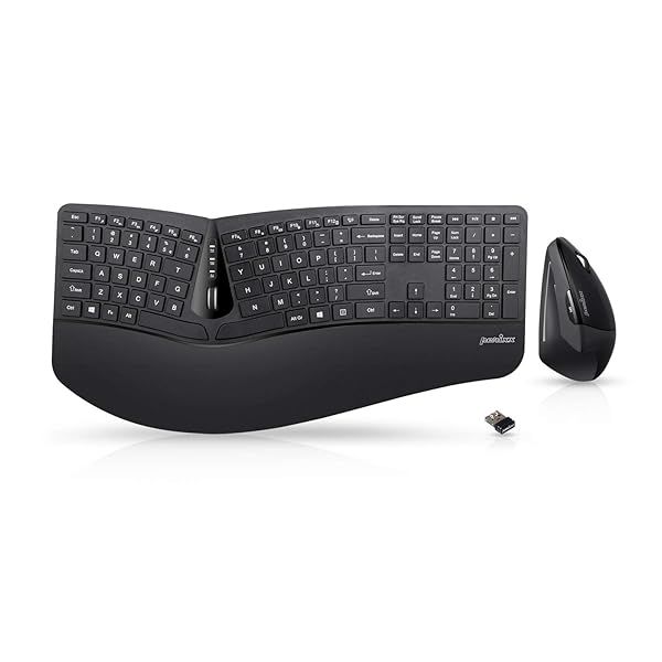 Perixx Periduo-605 Wireless Ergonomic Split Keyboard and Vertical Mouse Combo with Adjustable Palm Rest and Low Profile Keys Black US English Layout