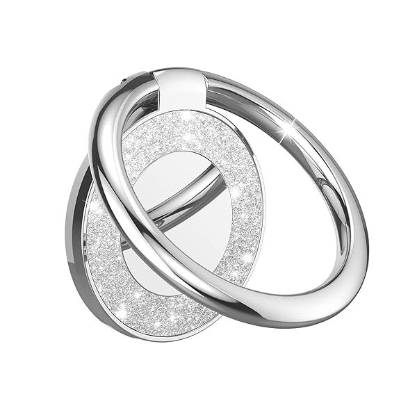 Glitter Silver Pikabo Cell Phone Ring Holder Stand & Grip - Stylish Adhesive Accessory for Phones & Cases