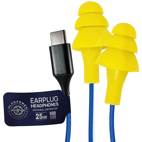 Plugfones Basic Earplug-Earbud Hybrid Earplug Headphones 25 dB Noise Reduction Rating Wired Noise Reducing Earphones Safety Earplugs for Work USB C