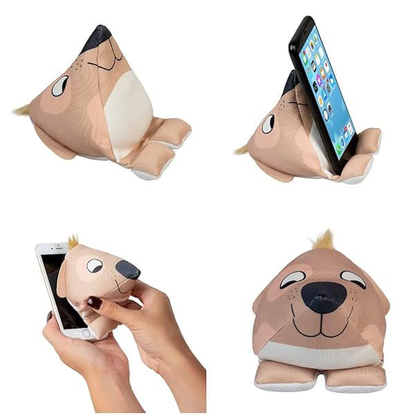 Plusheez Mobile Phone Holder | 2 in 1 Phone Stand with Micro Fibre Wipe | Screen Cleaner | Universal Phone Stand for Kids Children Adults | eReader/Kindle/Smartphone/Small Tablet Compatible (Puppy)