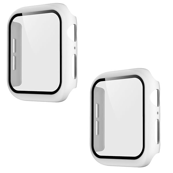 Pokanic 2 Pack Tempered Glass Case Full Screen Protector for Apple Watch 9 8 7 6 5 4 3 2 1 SE White 40mm