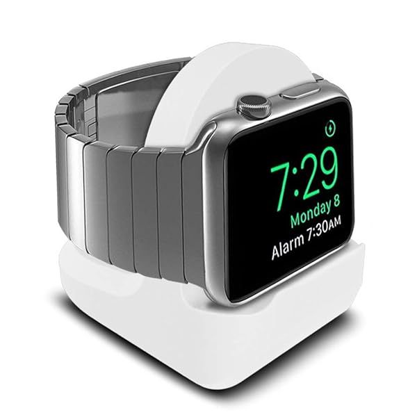 Pokanic Apple Watch Stand Compatible with Series 5 4 3 2 1 44mm 42mm 40mm 38mm Night Stand Mode Integrated Cable Management White