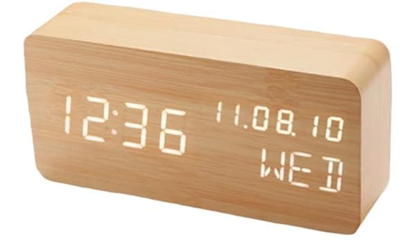 Pokanic Wood Digital Alarm Clock: Large LED Display, Date, Temp & Nightlight for Home, Office & Bedroom