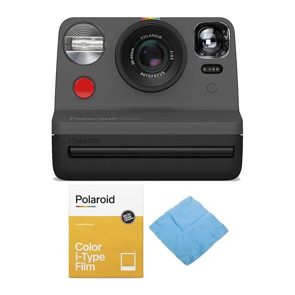 Polaroid Originals Now Viewfinder i-Type Camera Bundle: Black, Color Film & Cleaning Cloth - Instant Photography Essentials