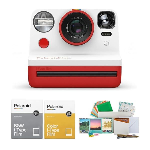 Polaroid Originals Now Viewfinder i-Type Instant Camera Bundle - Red with Color & B&W Film Kit