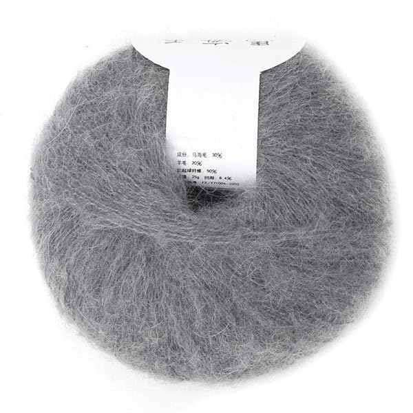 Soft Mohair Angora Wool Yarn for DIY Knitting & Crochet - Light Grey - Perfect for Cozy Projects!