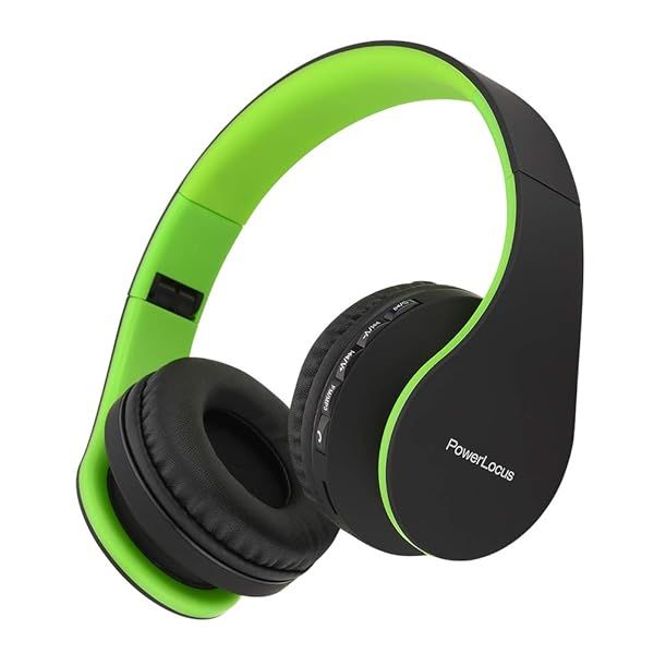PowerLocus Wireless Bluetooth Over Ear Headphones Foldable with Microphone for iPhone Samsung LG iPad Black Green