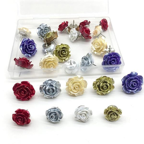 Push Pin Tacks, 30 Pcs Rose Shape Push Pin Steel Point Thumb Tacks Mark Office Accessories