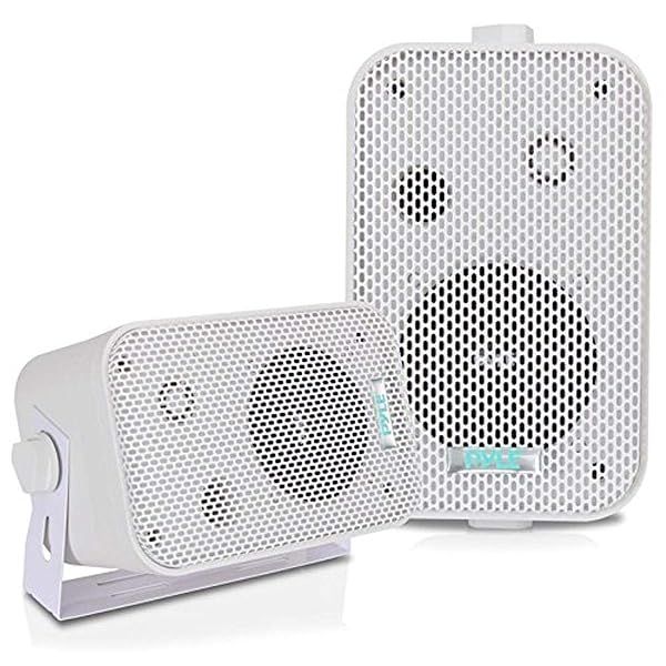 Pyle 2Pc Outdoor Weatherproof Speaker System 3.5 Inch Dual Waterproof Wall or Ceiling Mounted Speakers for Pool Patio Indoor Use White