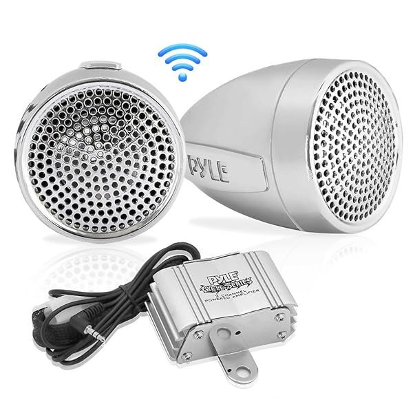 PYLE PLMCA60 Motorcycle Amplified Stereo Sound System with Dual Handlebar Speakers and USB Charger 300 Watt x 2