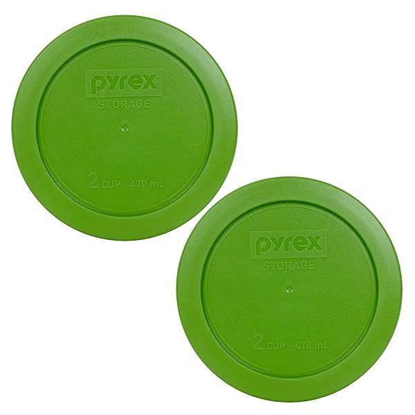 Pyrex 7200-PC 2-Cup Lawn Green Food Storage Lids - USA Made, 2 Pack for Freshness