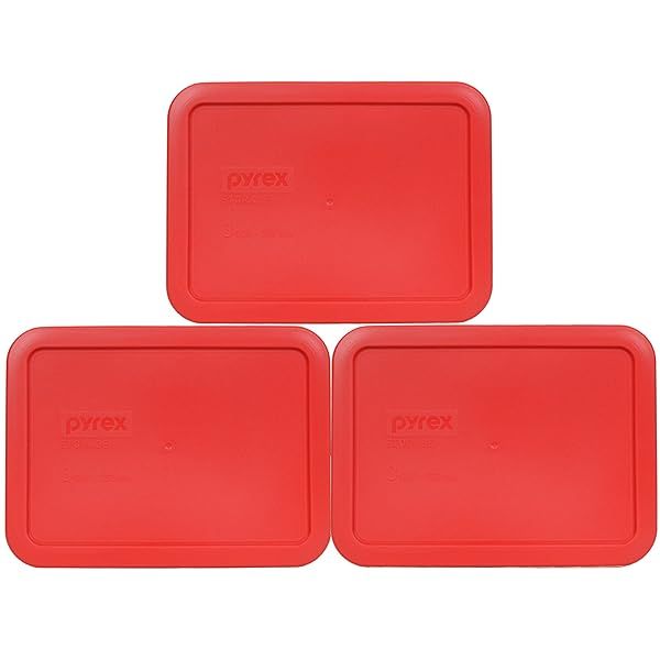Pyrex 7210-PC 3-Cup Red Rectangle Food Storage Lid Cover - USA Made, 3 Pack
