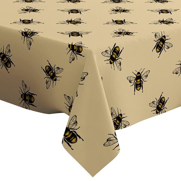 Q-Beans Rectangle Oblong Decorative Tablecloth 60 x 90 inch Washable Reusable Cover for Indoor Outdoor Honey Bee Design