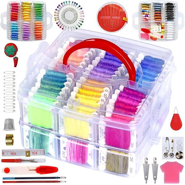 QCZKB 188 Embroidery Floss Set with Cross Stitch Threads and Transparent Box for Friendship Bracelets and Crafting Kits