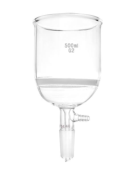QWORK 500ml Buchner Funnel with Medium Frit G2 - Lab Glassware, 24/40 Joint, Vacuum Tubulation, 94mm I.D, 100mm Depth