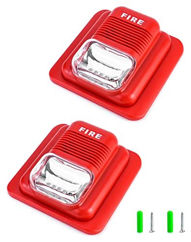 QWORK Fire Alarm, 2 Pack 12 24V DC Wired Sound and Light Fire Alarm Warning Strobe Siren Horn, Sound Alarm Security System Sensor, WD8912