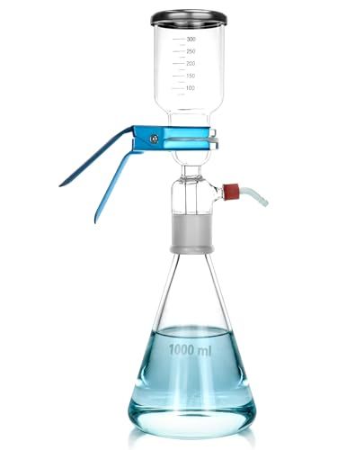 QWORK 1000ml Glass Vacuum Filtration Apparatus - Graduated Funnel, Filter Flask & Clamp - 10 Micron Pore Size