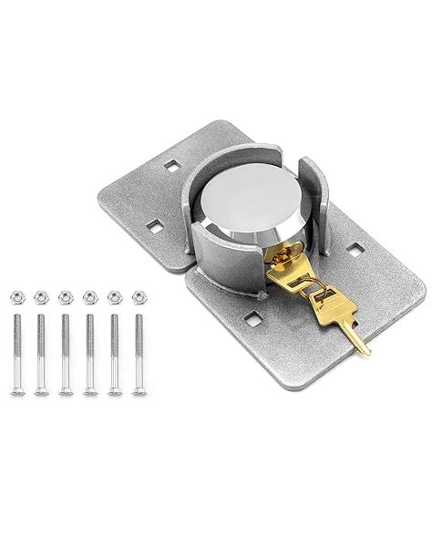 QWORK Heavy Duty Puck Lock & Hasp: High Security Steel Padlocks for Trucks, Gates, Vans & Vending Machines - Keyed Alike with 2 Keys
