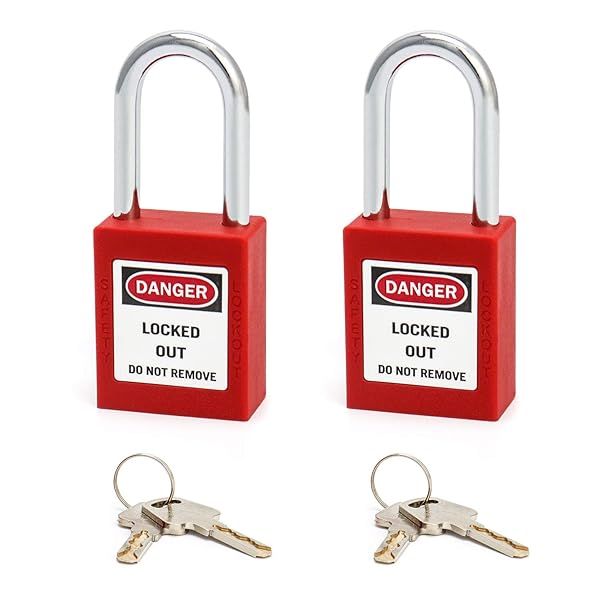 QWORK Red Lockout Tagout Safety Padlock Set with 2 Padlocks and 4 Keys for Enhanced Workplace Safety