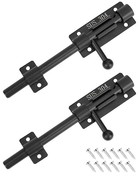 QWORK Sliding Bolt Gate Latch, 2 Sets Heavy Duty 304 Stainless Steel Safety Barrel Bolt Door Latches with Padlock Hole and Mounting Screws for Doors,