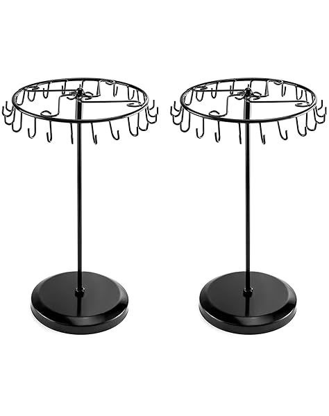 QWORK Spinning Jewelry Tree Display Stand - 2 Pack Organizer with 23 Hooks, Black - Perfect for Home & Retail Use