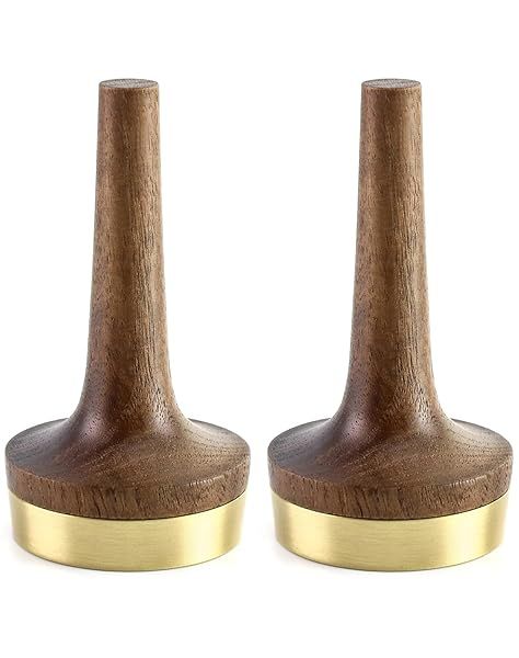 QWORK Wooden Ring Holder 2 Pack Black Walnut with Brass Stand Modern Jewelry Display Gift for Wedding Anniversary