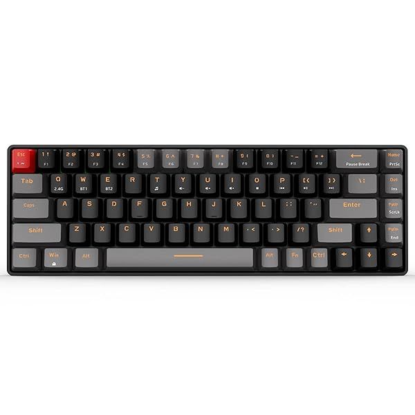 Qisan Mechanical Gaming Keyboard, Dual Mode 2.4G BT Wireless, 60% Mini Design, Brown Switch, US Layout, 68 Keys, Computer Keyboard, Gaming Pc,