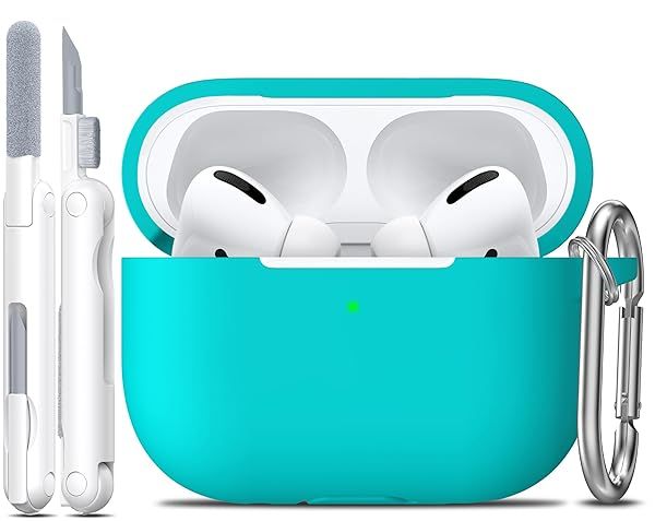 Rfun AirPods Pro Case Cover with Keychain Full Protective Silicone Skin for Apple 2019 Latest AirPods Pro Front LED Visible Teal