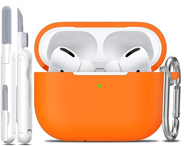 Rfun Soft Silicone Protective Case for AirPods Pro 2nd 1st Generation with Cleaner Kit and Keychain Orange for Men and Women