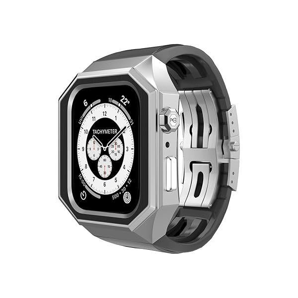 RACINGPREMIUM Sci tech ceramic watch ring Stretchy Apple Watch Band with 44mm 45mm Women Men,Belgian Design,Stainless Steel Metal Case,Butterfly